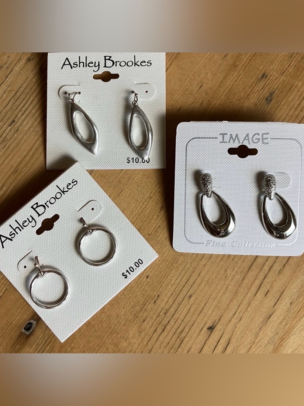 Ashley Brookes and Image Set of 3 Silver Tone Wire Earrings 3 styles/finishes